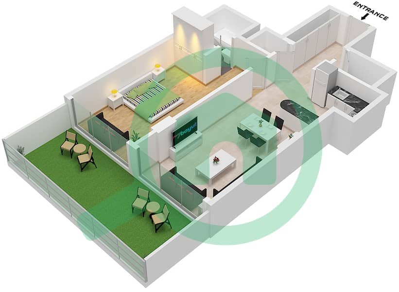 المخططات الطابقية لتصميم النموذج 5 شقة 1 غرفة نوم - بن غاطي جالاكسي برج A Type 5 interactive3D