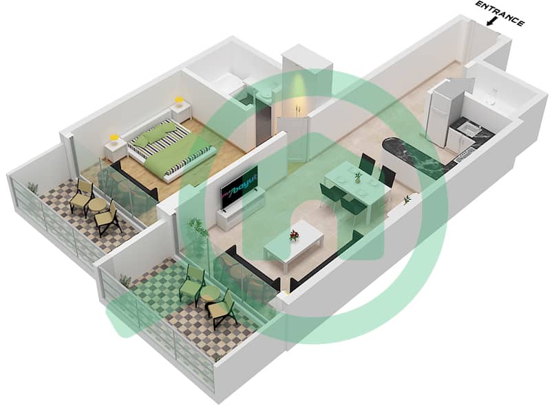 Binghatti Galaxy Tower A - Апартамент 1 Спальня планировка Тип 11 Type 11 interactive3D
