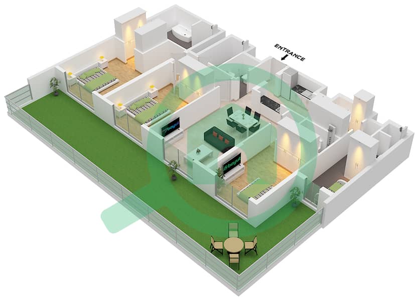 Hartland Greens - 3 Bedroom Apartment Type/unit A/5101 Floor plan interactive3D