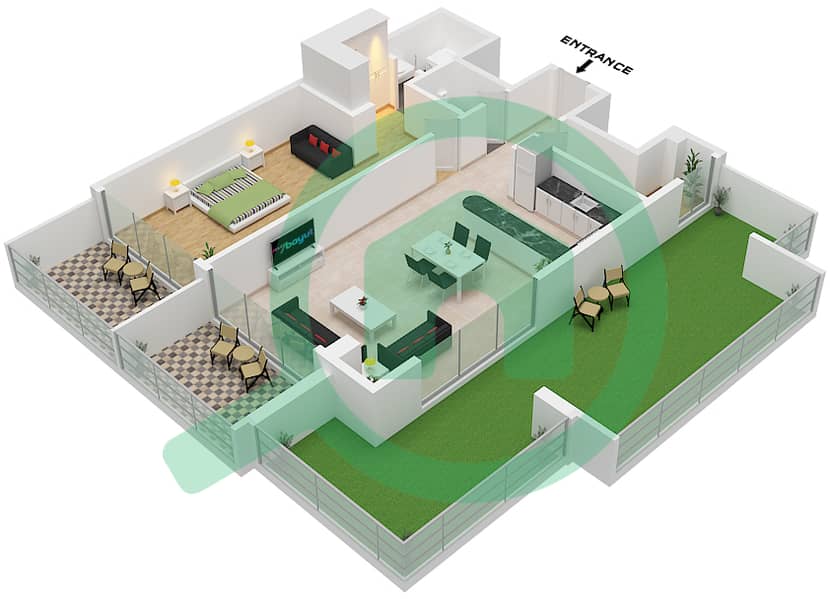 Binghatti Galaxy Tower A - 1 Bedroom Apartment Type 16 Floor plan Type 16 interactive3D