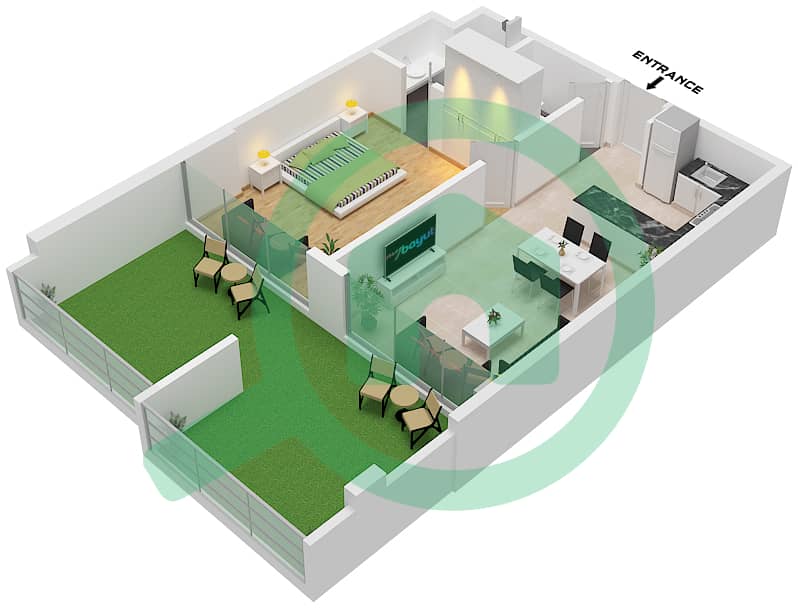 Binghatti Galaxy Tower A - Апартамент 1 Спальня планировка Тип 17 Type 17 interactive3D