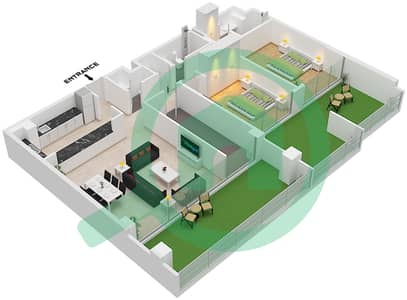 المخططات الطابقية لتصميم النموذج 1 شقة 2 غرفة نوم - بن غاطي جالاكسي برج A