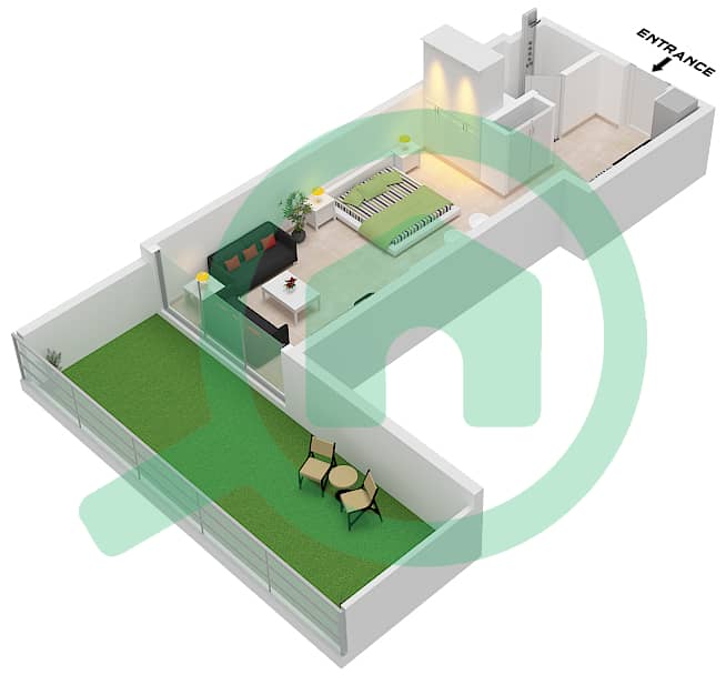 المخططات الطابقية لتصميم النموذج 3 شقة استوديو - بن غاطي جالاكسي برج A Type 3 interactive3D