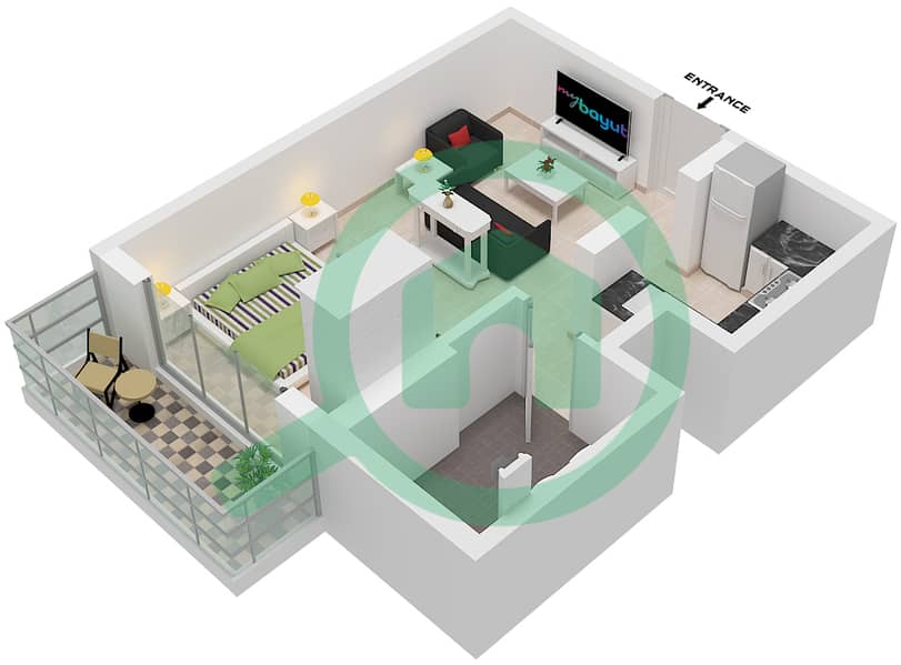 Hartland Greens - Studio Apartment Type A Floor plan Type A interactive3D