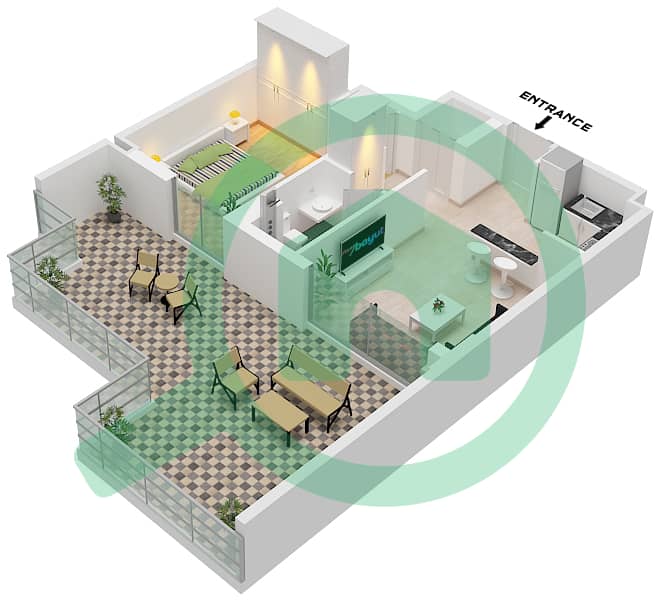 Eleganz by Danube - 1 Bedroom Apartment Type/unit L / UNIT 7 FLOOR 4 Floor plan Type L Unit 7 Floor 4 Tower 5 interactive3D