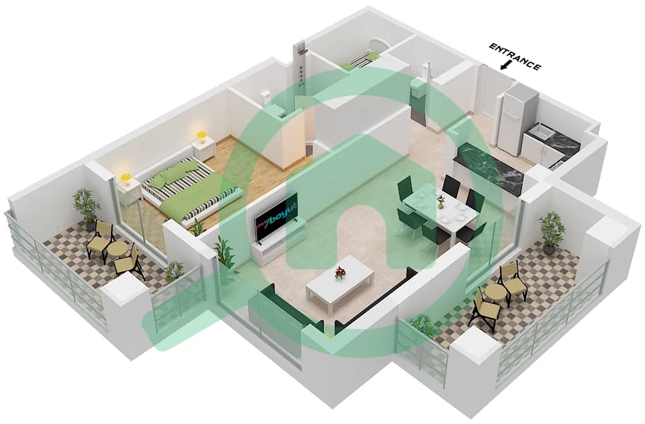 Eleganz by Danube - 1 Bedroom Apartment Type/unit D/UNIT 13,23-25 FLOOR 1-4 Floor plan Type D Unit 13 Floor 3 
Unit 23 Floor 1 
Unit 24 Floor 2 
Unit 25 Floor 4 Tower 2 interactive3D