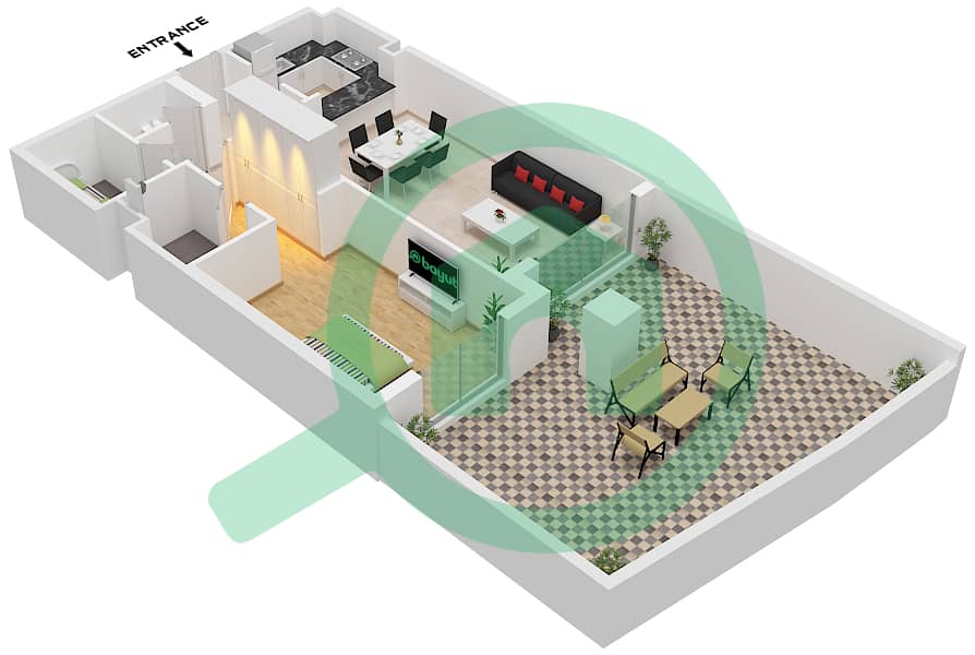 Eleganz by Danube - 1 Bedroom Apartment Type/unit I / UNIT 3,5 GROUND FLOOR Floor plan Type I Unit 3,5 Ground Floor Tower 5 interactive3D