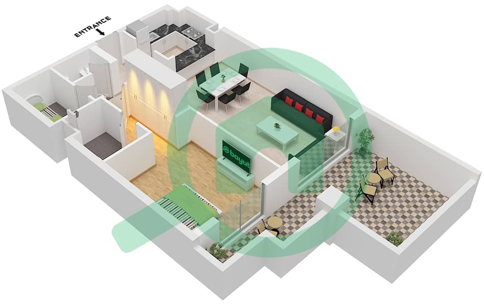 Eleganz by Danube - 1 Bedroom Apartment Type/unit K / UNIT 18 GROUND FLOOR Floor plan Type K Unit 18 Ground Floor Tower 2 interactive3D