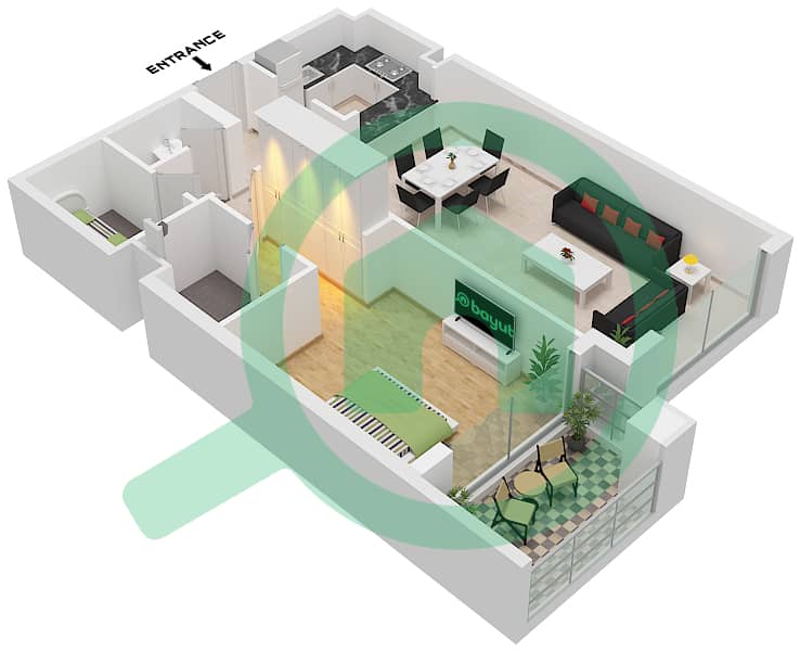 Eleganz by Danube - 1 Bedroom Apartment Type/unit M / UNIT 23 FLOOR 2 Floor plan Type M Unit 23 Floor 2 Tower 5 interactive3D