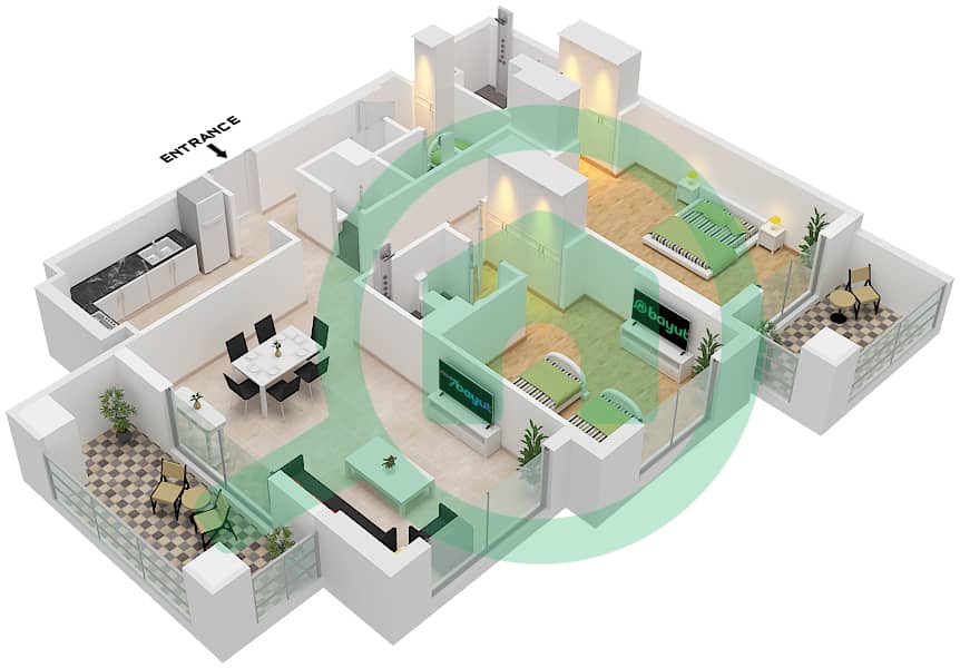 Eleganz by Danube - 2 Bedroom Apartment Type/unit UNIT /1,2,14,26 FLOOR 1-4 Floor plan "Type B Unit 1 Floor 3 
Unit 2 1-2,4
Tower 2 Unit 1 Floor 3 
Unit 2 1-2,4
Unit 14 Floor 14
Unit 26 Floor 1-2,4 Tower 5" interactive3D