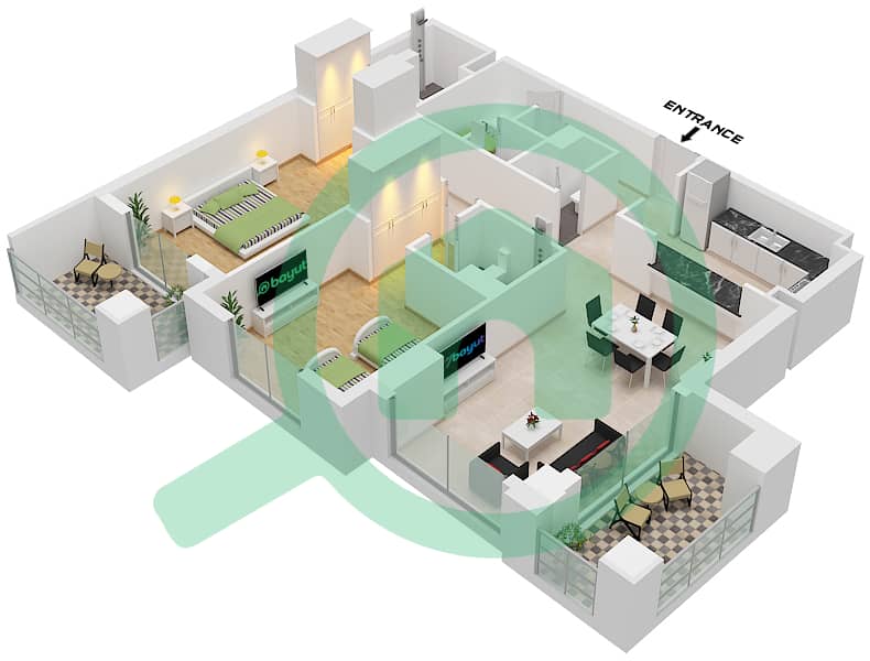 Eleganz by Danube - 2 Bedroom Apartment Type/unit E/UNIT 1,23,25 FLOOR 1-2 Floor plan "Type E Unit 1 Floor 1-2 
Unit 23 Floor 2 Tower 2
Unit 1 Floor 1-2 
Unit 23 Floor 1 
Unit 25 Floor 2 Tower 5" interactive3D