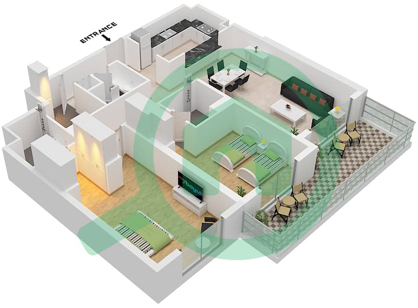 Eleganz by Danube - 2 Bedroom Apartment Type/unit H / UNIT 3,5 FLOOR 2,3 Floor plan Type H Unit 5 Floor 2 
Unit 3 Floor 3 Tower 2 interactive3D