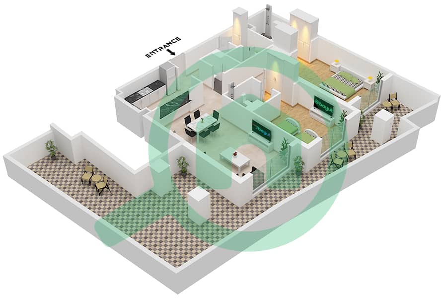 Eleganz by Danube - 2 Bedroom Apartment Type/unit I / UNIT 20 GROUND FLOOR Floor plan Type I Unit 20 Ground Floor Tower 5 interactive3D