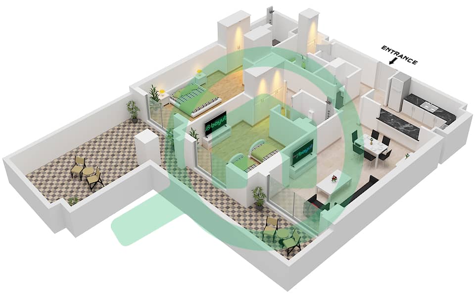 Eleganz by Danube - 2 Bedroom Apartment Type/unit L / UNIT 1 GROUND FLOOR Floor plan Type L Unit 1 Ground Floor Tower 5 interactive3D