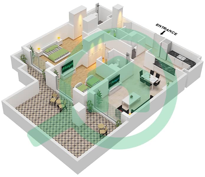 Eleganz by Danube - 2 Bedroom Apartment Type/unit M / UNIT 19 GROUND FLOOR Floor plan Type M Unit 19 Ground Floor Tower 5 interactive3D