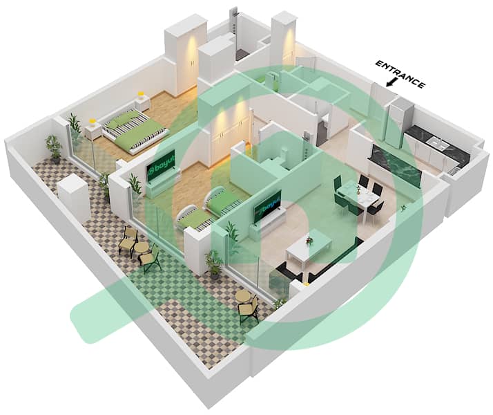 Eleganz by Danube - 2 Bedroom Apartment Type/unit N / UNIT 18 GROUND FLOOR Floor plan Type N Unit 18 Ground Floor Tower 5 interactive3D