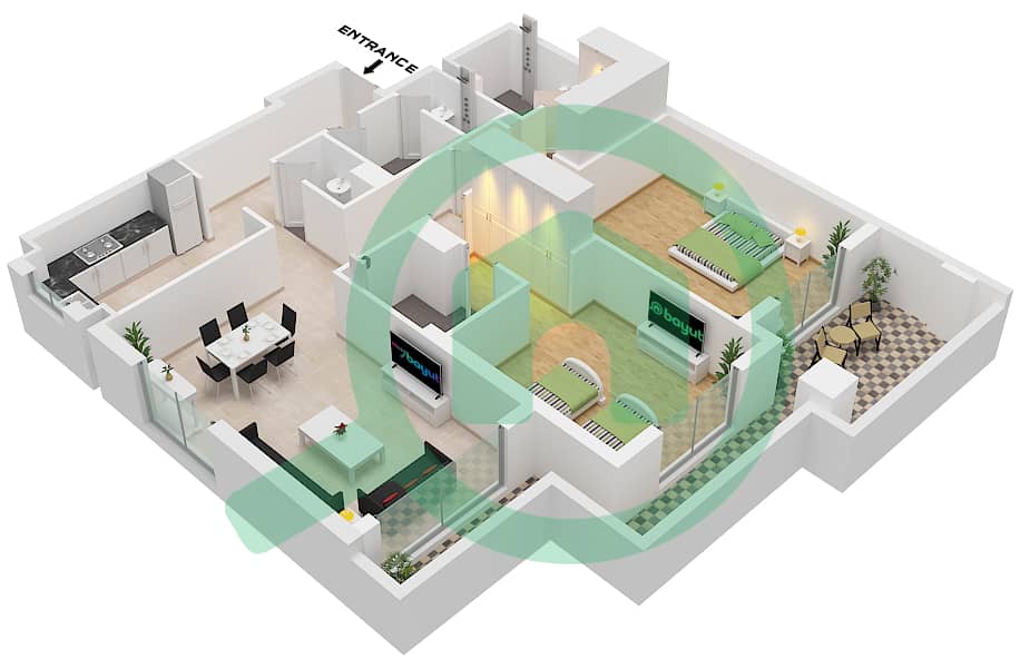 Eleganz by Danube - 2 Bedroom Apartment Type/unit O / UNIT 17 GROUND FLOOR Floor plan Type O Unit 17 Ground Floor Tower 5 interactive3D