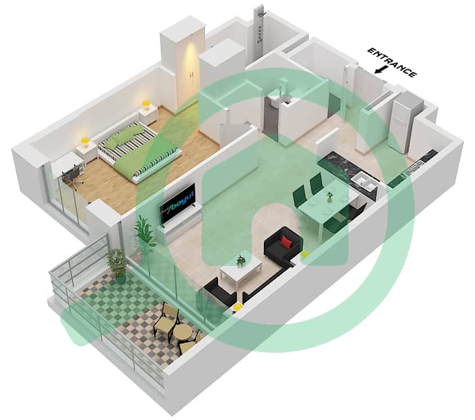 Sky Residences - Planimetria del piano di 1 Camera Appartamento Tipo 1 Type 1 interactive3D