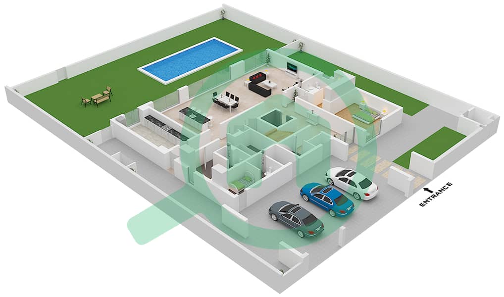 المخططات الطابقية لتصميم النموذج A فیلا 5 غرف نوم - اوبال جاردنز Type A Ground Floor interactive3D