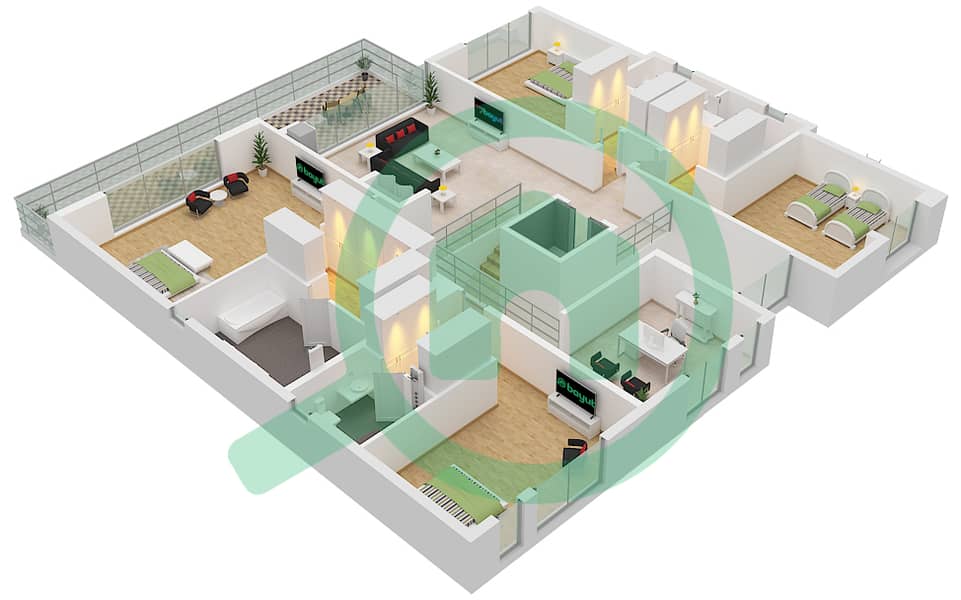 المخططات الطابقية لتصميم النموذج A فیلا 5 غرف نوم - اوبال جاردنز Type A First Floor interactive3D
