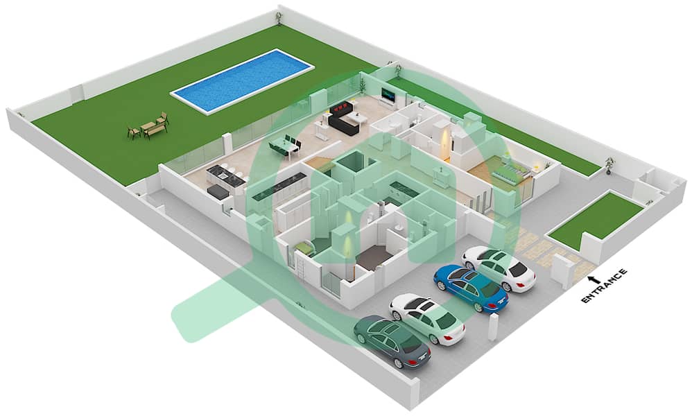 奥普花园 - 6 卧室别墅类型A戶型图 Type A Ground Floor interactive3D
