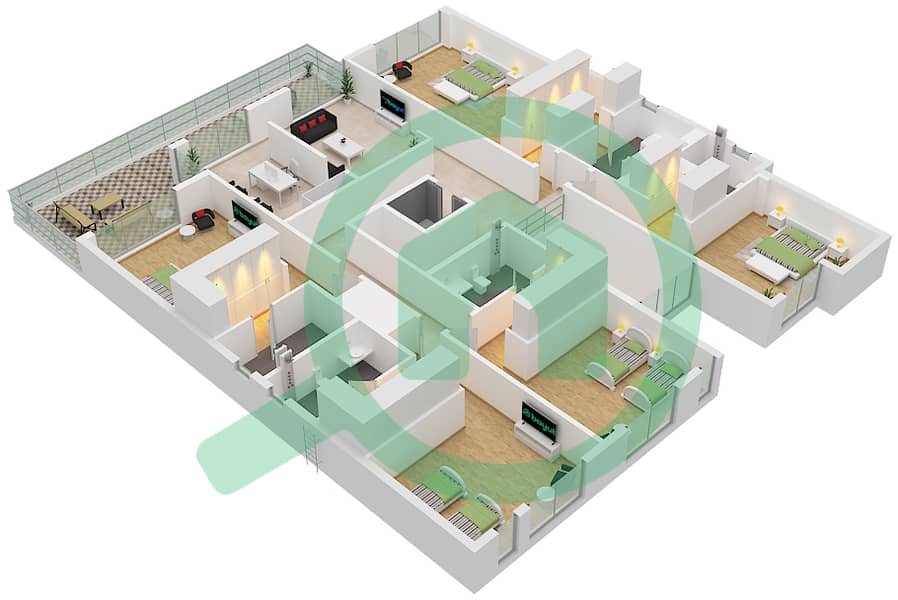 奥普花园 - 6 卧室别墅类型A戶型图 Type A First Floor interactive3D