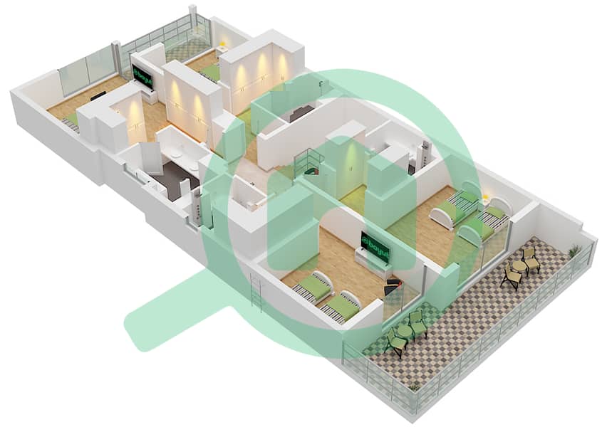 奥普花园 - 4 卧室别墅类型A戶型图 Type A First Floor interactive3D