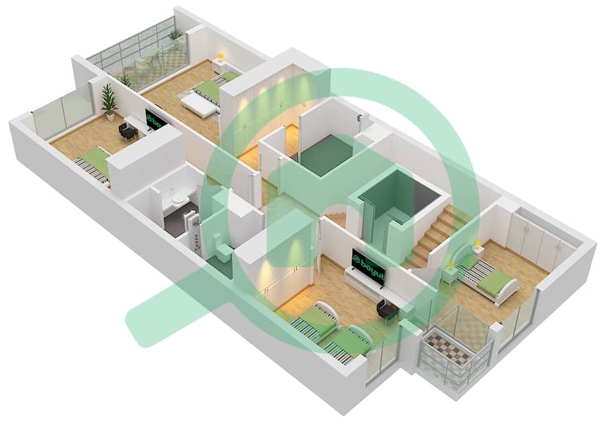 奥普花园 - 4 卧室联排别墅类型B戶型图 Type B First Floor interactive3D