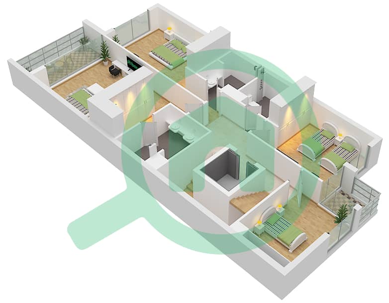 المخططات الطابقية لتصميم النموذج C تاون هاوس 4 غرف نوم - اوبال جاردنز Type C First Floor interactive3D