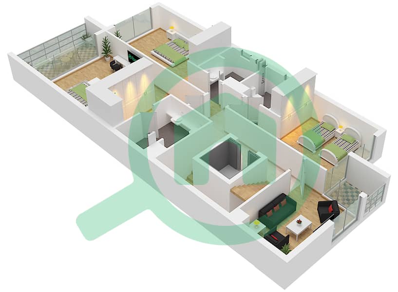奥普花园 - 4 卧室联排别墅类型D戶型图 Type D First Floor interactive3D