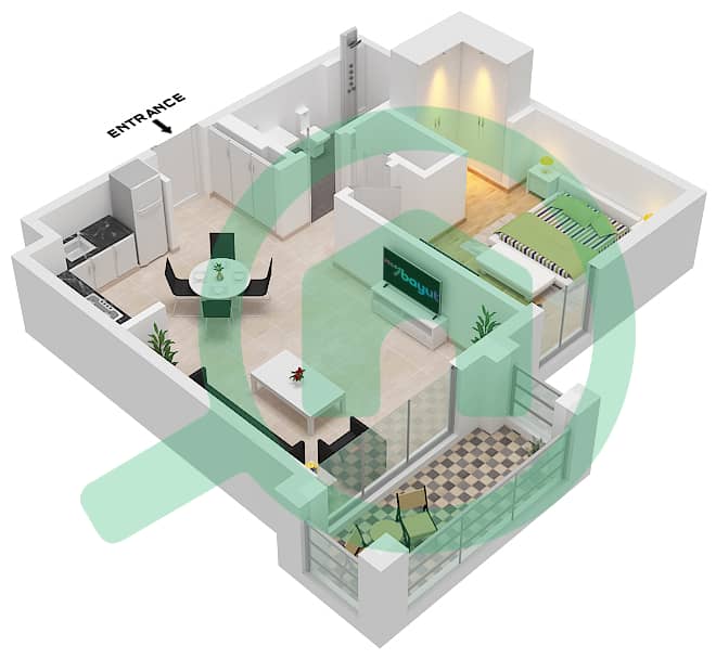 المخططات الطابقية لتصميم الوحدة 2 FLOOR 1 شقة 1 غرفة نوم - سيدار في شاطئ الخور بناية 2 Unit 2 Floor 1 interactive3D