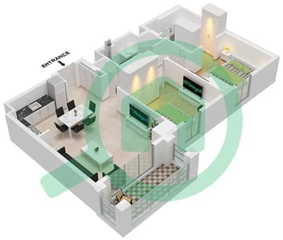 溪滩雪松 2 号楼 - 2 卧室公寓单位3 FLOOR 1戶型图