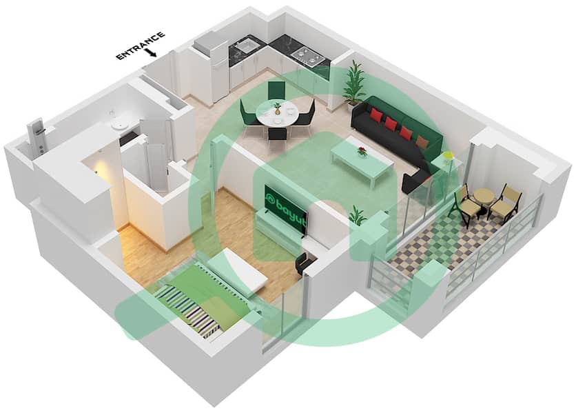المخططات الطابقية لتصميم الوحدة 10 FLOOR 1 شقة 1 غرفة نوم - سيدار في شاطئ الخور بناية 2 Unit 10 Floor 1 interactive3D