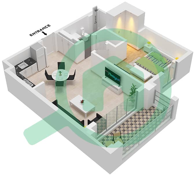 المخططات الطابقية لتصميم الوحدة 11 FLOOR 1 شقة 1 غرفة نوم - سيدار في شاطئ الخور بناية 2 Unit 11 Floor 1 interactive3D