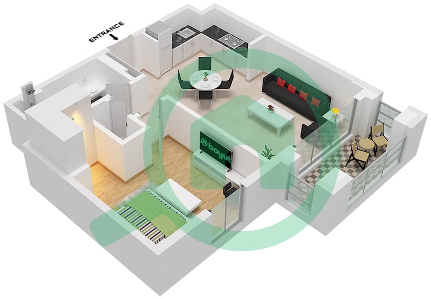 溪滩雪松 2 号楼 - 1 卧室公寓单位4 FLOOR 2-7戶型图 Unit 4 Floor 2-7 interactive3D