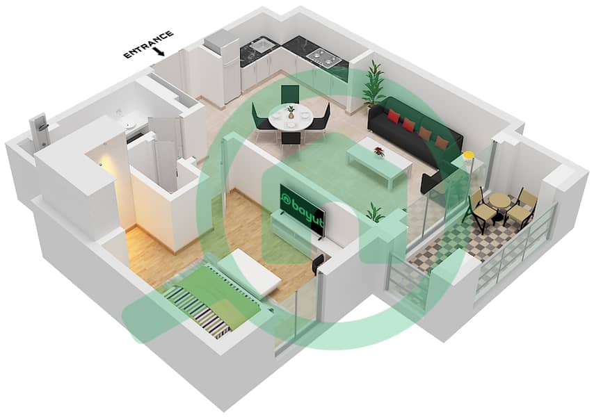 المخططات الطابقية لتصميم الوحدة 8 FLOOR 2-7 شقة 1 غرفة نوم - سيدار في شاطئ الخور بناية 2 Unit 8 Floor 2-7 interactive3D