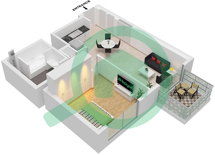 المخططات الطابقية لتصميم النموذج / الوحدة F/UNIT 2,5 FLOOR PODIUM2 شقة 1 غرفة نوم - ذا سانت ريجيس رزيدنسز برج 1 Type F Unit 2,5 Floor Podium2 interactive3D