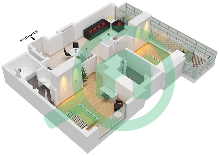 المخططات الطابقية لتصميم النموذج / الوحدة A1/UNIT 3 FLOOR PODIUM2 شقة 2 غرفة نوم - ذا سانت ريجيس رزيدنسز برج 1 Type A1 Unit 3 Floor Podium2 interactive3D