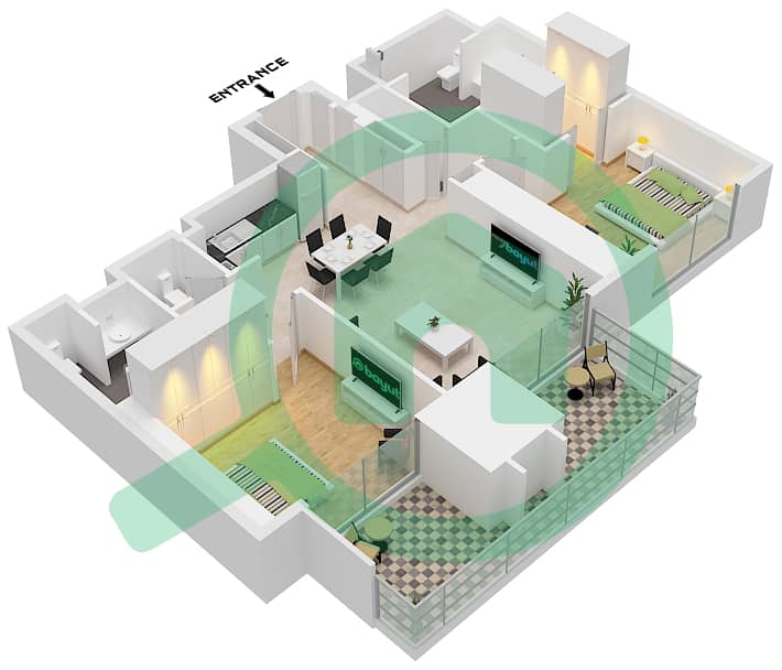 المخططات الطابقية لتصميم النموذج / الوحدة C / UNIT 1 FLOOR PODIUM3 شقة 2 غرفة نوم - ذا سانت ريجيس رزيدنسز برج 1 Type C Unit 1 Floor Podium3 Floor 4-21 interactive3D