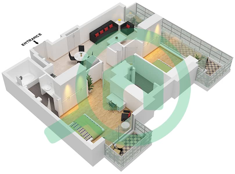 المخططات الطابقية لتصميم النموذج / الوحدة A2 / UNIT 3 FLOOR PODIUM3 شقة 2 غرفة نوم - ذا سانت ريجيس رزيدنسز برج 1 Type A2 Unit 3 Floor Podium3 interactive3D