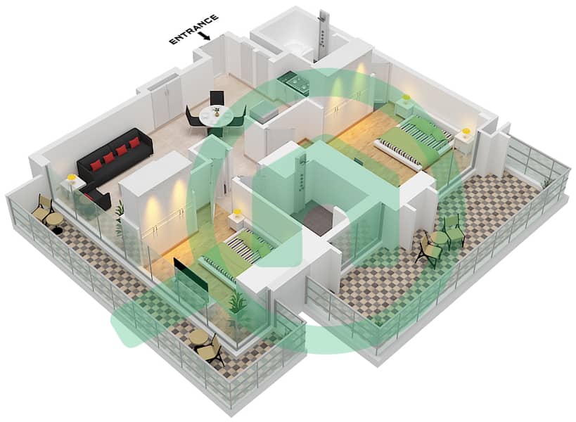 المخططات الطابقية لتصميم النموذج / الوحدة A3 / UNIT 4 FLOOR PODIUM3 شقة 2 غرفة نوم - ذا سانت ريجيس رزيدنسز برج 1 Type A3 Unit 4 Floor Podium3 interactive3D