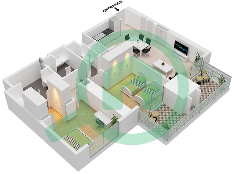 المخططات الطابقية لتصميم النموذج / الوحدة B/UNIT 4,6 FLOOR PODIUM3 شقة 2 غرفة نوم - ذا سانت ريجيس رزيدنسز برج 1 Type B Unit 6 Floor Podium3,
Type B Unit 13 Floor 4-20,
Type B Unit 4 Floor 21 interactive3D