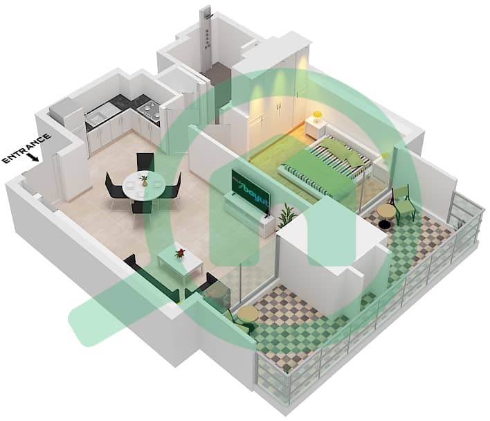 المخططات الطابقية لتصميم النموذج / الوحدة C / UNIT 6 FLOOR 4-20 شقة 1 غرفة نوم - ذا سانت ريجيس رزيدنسز برج 1 Type C Unit 6 Floor 4-20 interactive3D