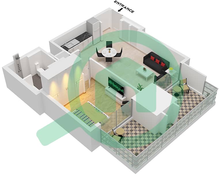 المخططات الطابقية لتصميم النموذج / الوحدة B / UNIT 7 FLOOR 4-20 شقة 1 غرفة نوم - ذا سانت ريجيس رزيدنسز برج 1 Type B Unit 7 Floor 4-20 interactive3D