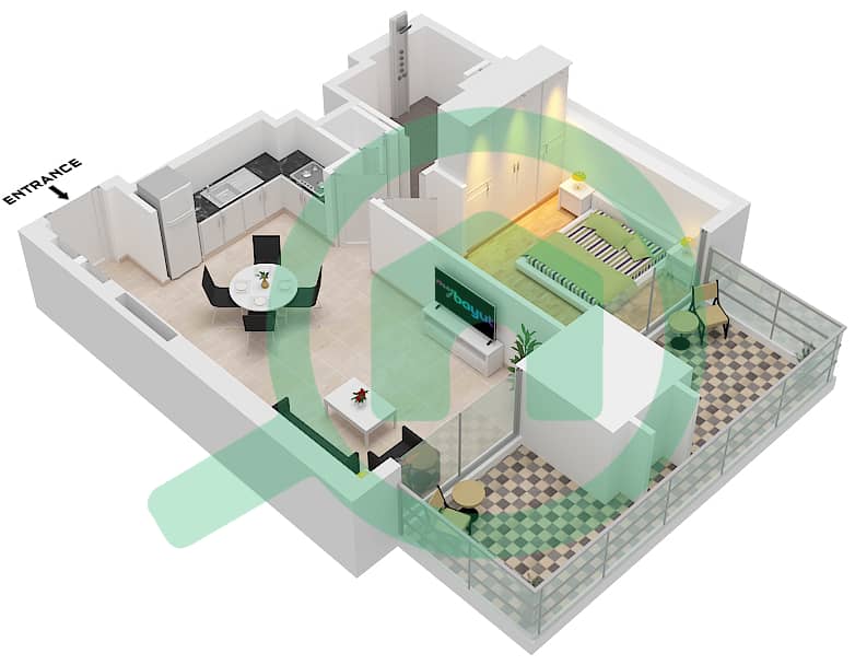 المخططات الطابقية لتصميم النموذج / الوحدة E / UNIT 8 FLOOR 4-20 شقة 1 غرفة نوم - ذا سانت ريجيس رزيدنسز برج 1 Type E Unit 8 Floor 4-20 interactive3D