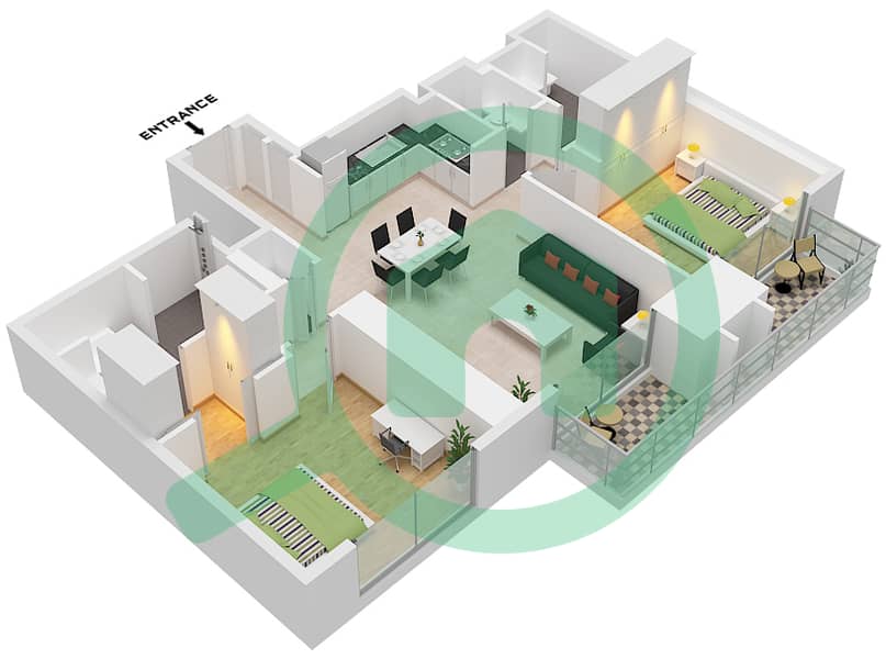المخططات الطابقية لتصميم النموذج / الوحدة E / UNIT 5 FLOOR 22 شقة 2 غرفة نوم - ذا سانت ريجيس رزيدنسز برج 1 Type E Unit 5 Floor 22 interactive3D