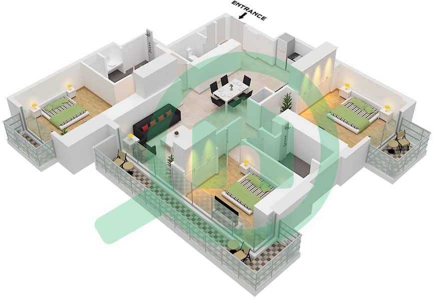 المخططات الطابقية لتصميم النموذج / الوحدة A1,D1/UNIT 9,10 FLOOR 22 شقة 3 غرف نوم - ذا سانت ريجيس رزيدنسز برج 1 Type A1 Unit 9 Floor 22,
Type D1 Unit 10 Floor 44 interactive3D