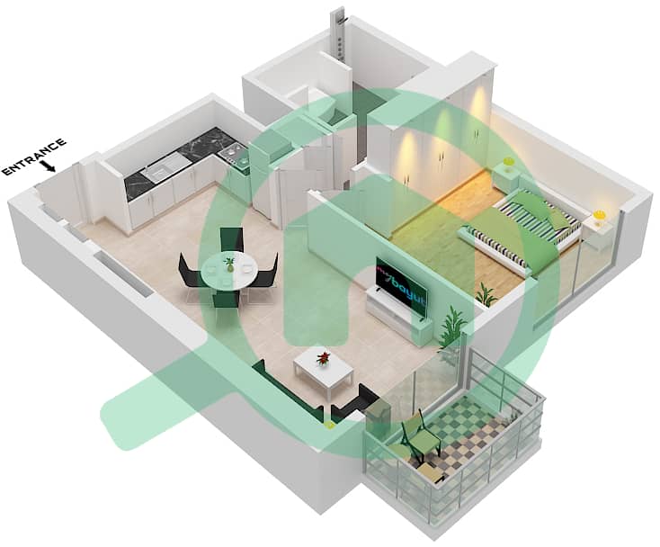 المخططات الطابقية لتصميم النموذج / الوحدة G / UNIT 4,7 FLOOR 23-42 شقة 1 غرفة نوم - ذا سانت ريجيس رزيدنسز برج 1 Type G Unit 4,7 Floor 23-42 interactive3D