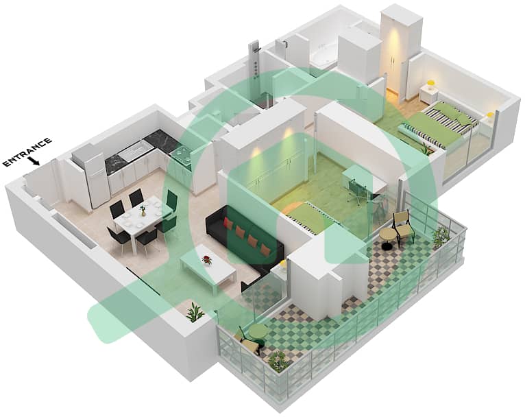 المخططات الطابقية لتصميم النموذج / الوحدة D1 / UNIT 6 FLOOR 23-42 شقة 2 غرفة نوم - ذا سانت ريجيس رزيدنسز برج 1 Type D1 Unit 6 Floor 23-42 interactive3D