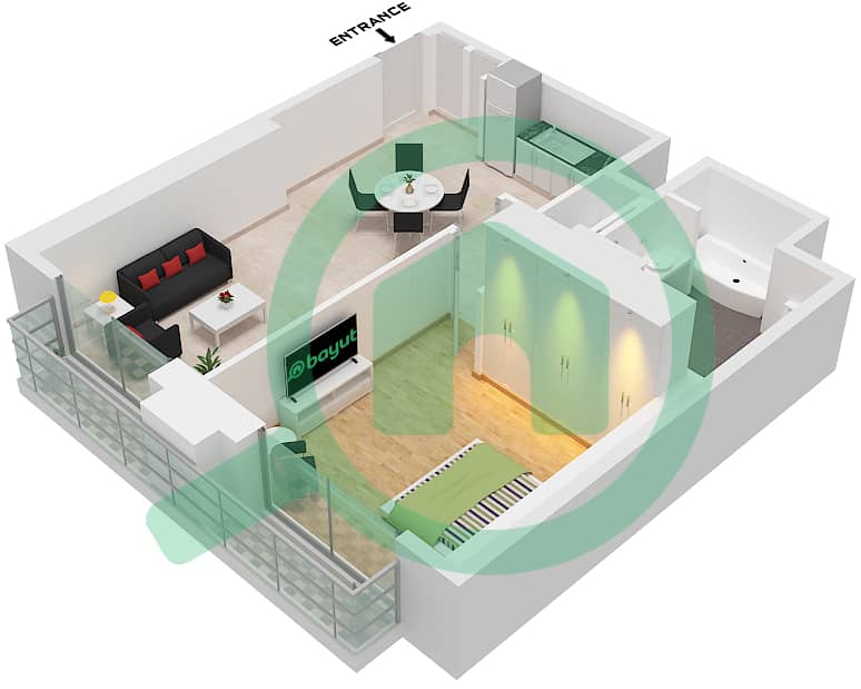 瑞吉酒店公寓 1 号楼 - 1 卧室公寓类型／单位D1 / UNIT 1 FLOOR 44戶型图 Type D1 Unit 1 Floor 44 interactive3D